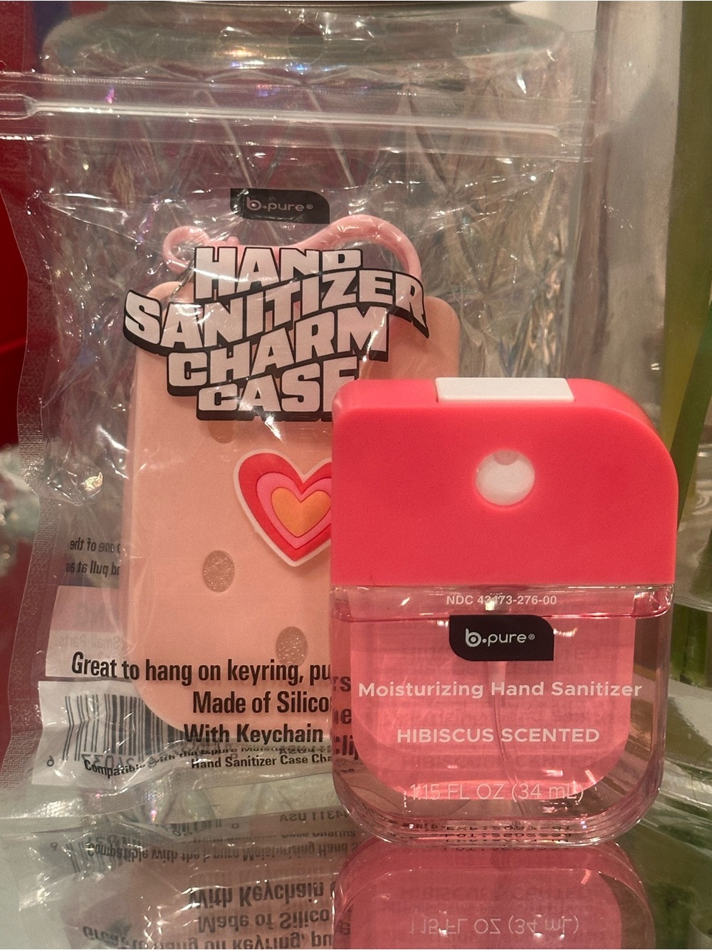 b.pure Hibiscus Moisturizing Hand Sanitizer + Heart Charm Case Keychain Set NEW